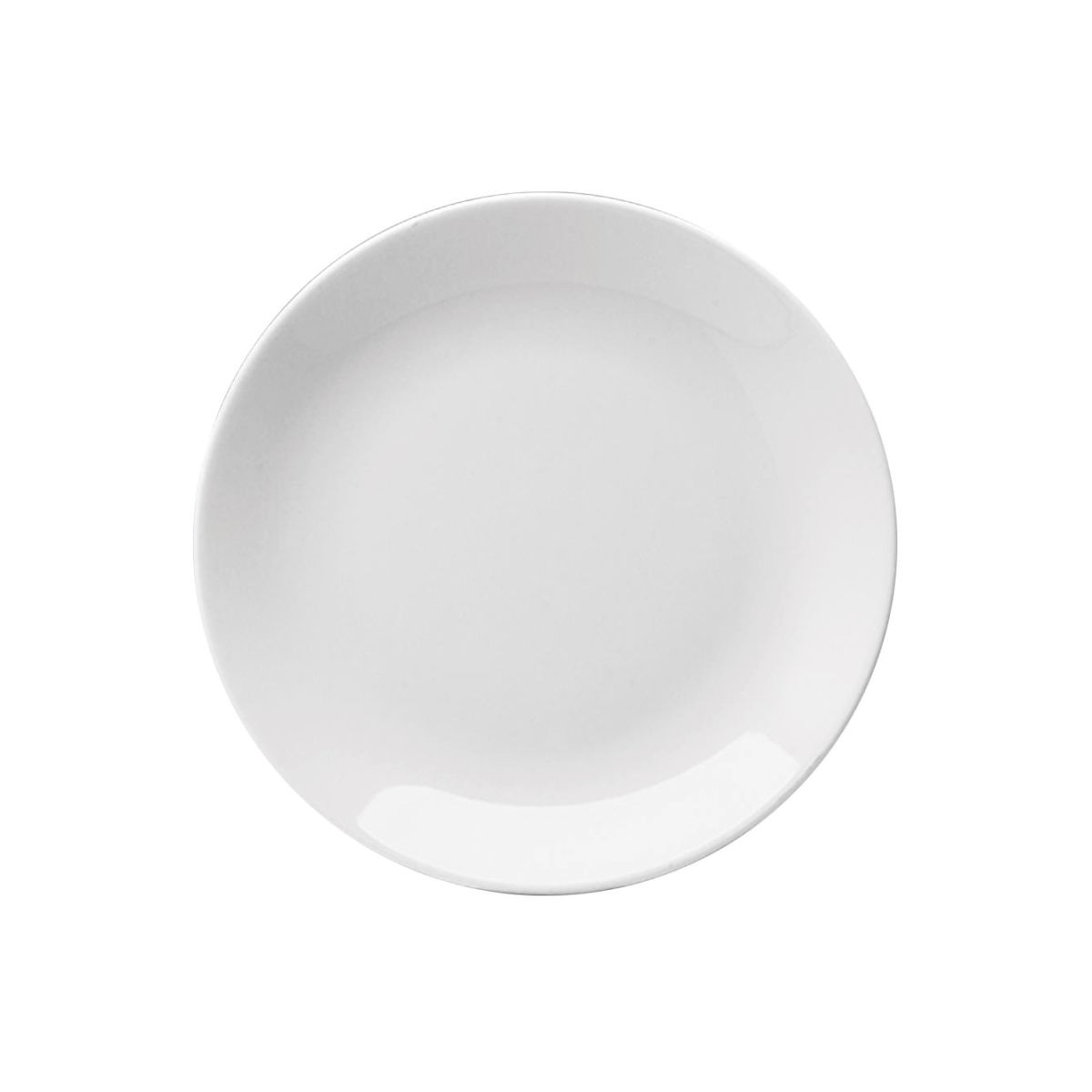 Vooraanzicht van coupebord Hotel wit porselein met een diameter van 17 cm en vlakke rand.