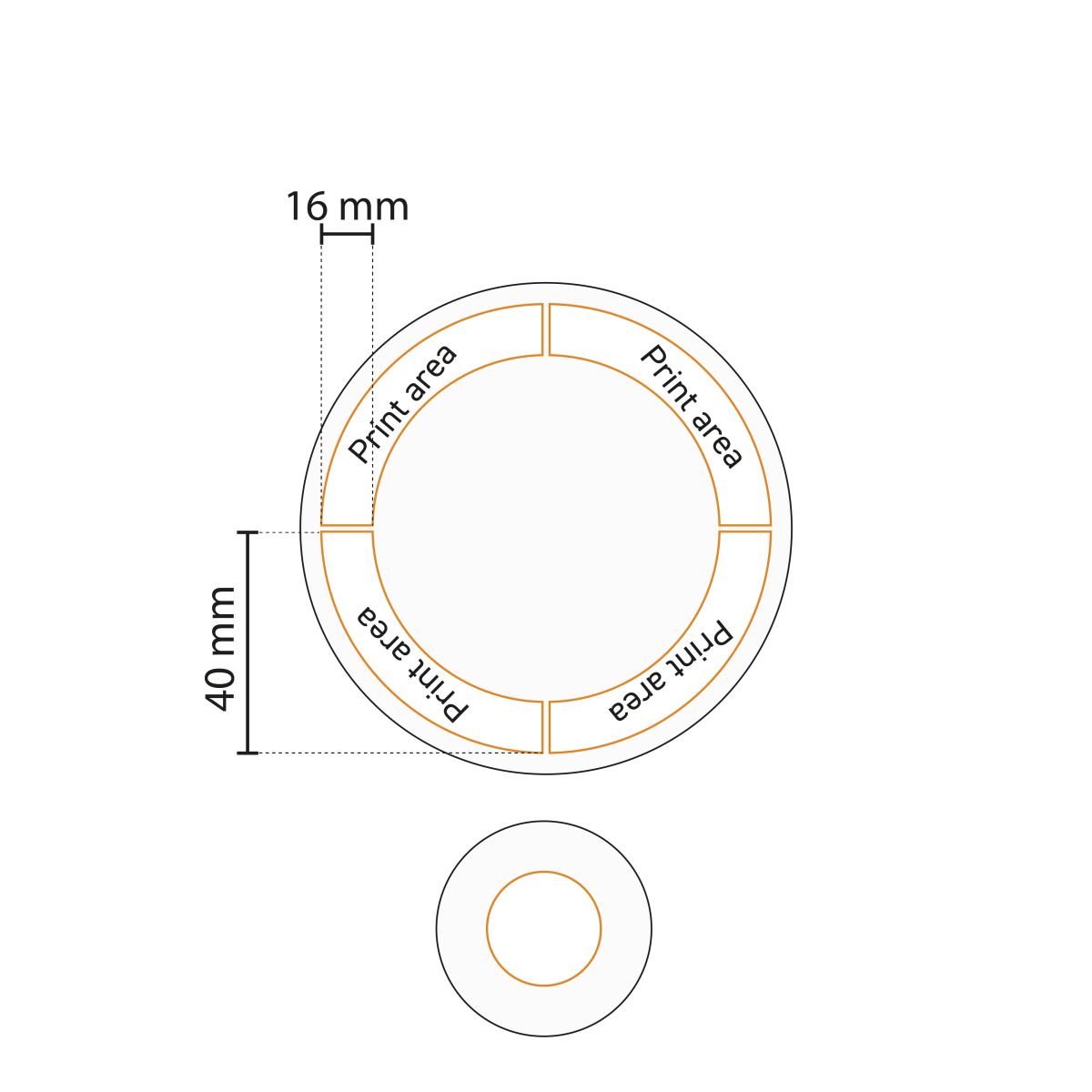 Drukgebied op het porseleinen coupebord Hotel 21 cm weergegeven in technische werktekening.