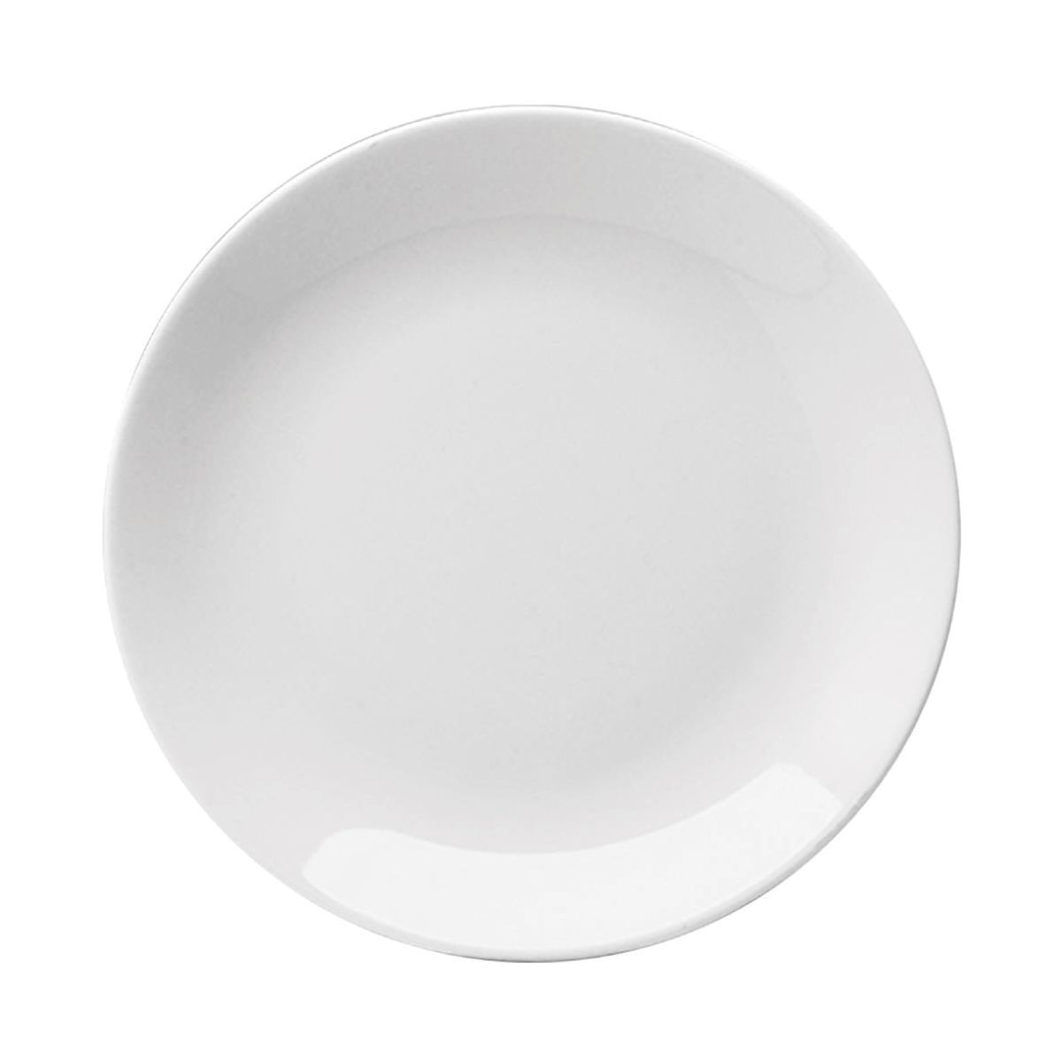 Vooraanzicht van coupebord Hotel wit porselein met een diameter van 25 cm en vlak profiel.