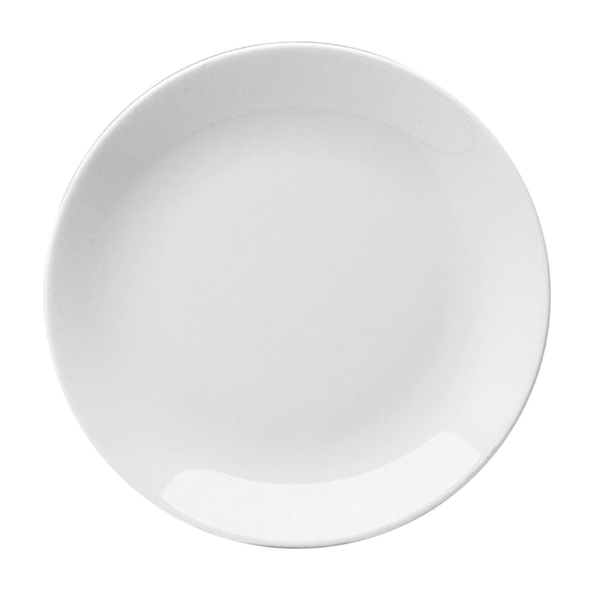 Frontaal aanzicht van groot wit porseleinen coupebord Hotel met een diameter van 28 cm.