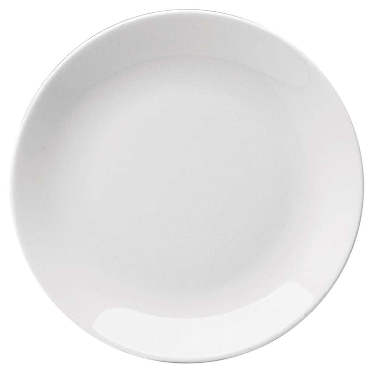 Voorzijde van groot coupebord Hotel 31 cm porselein, wit en vlak van vorm.