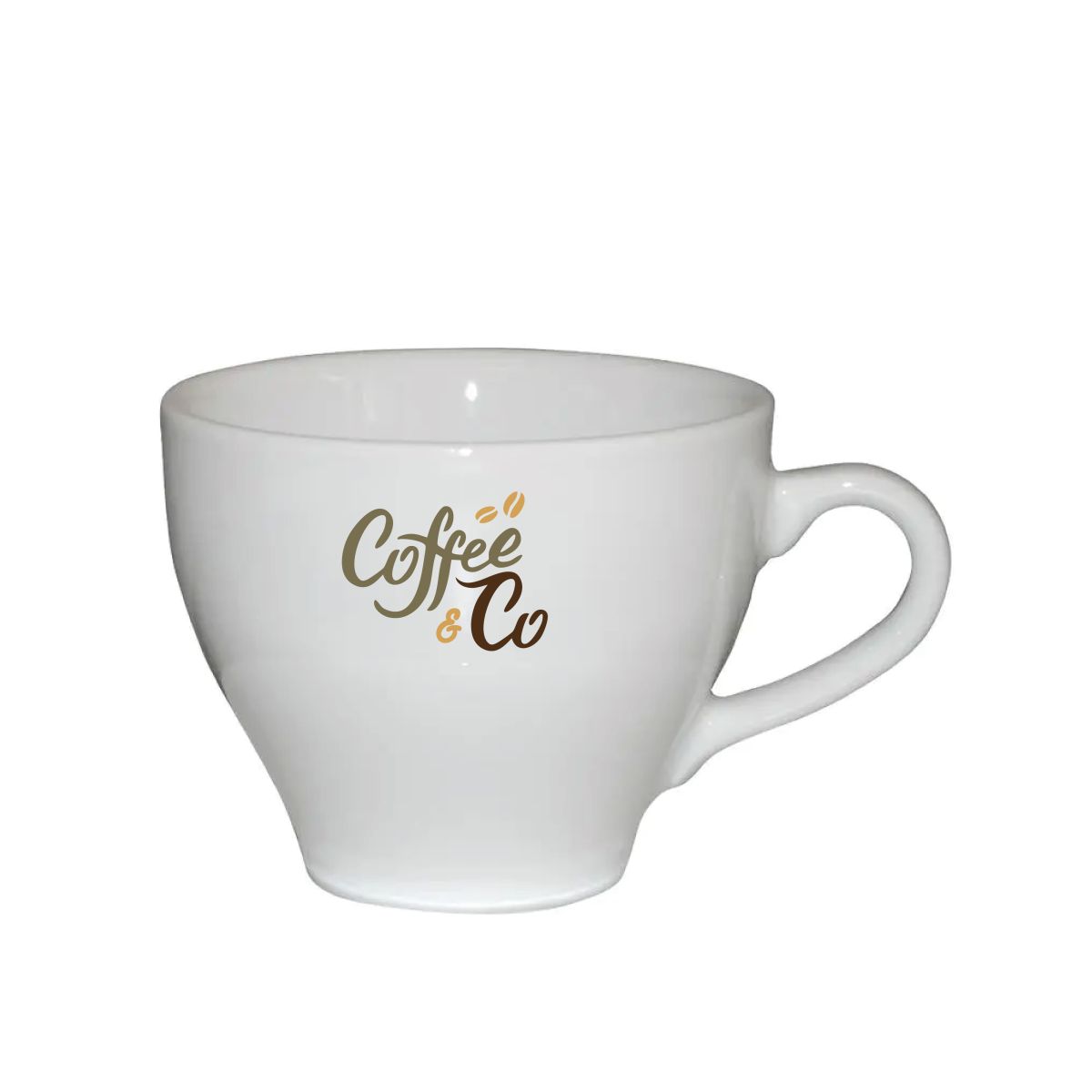 Porseleinen Dom Cappuccino kop 20 cl. met meerkleurig CoffeeCo-logo op de voorkant.