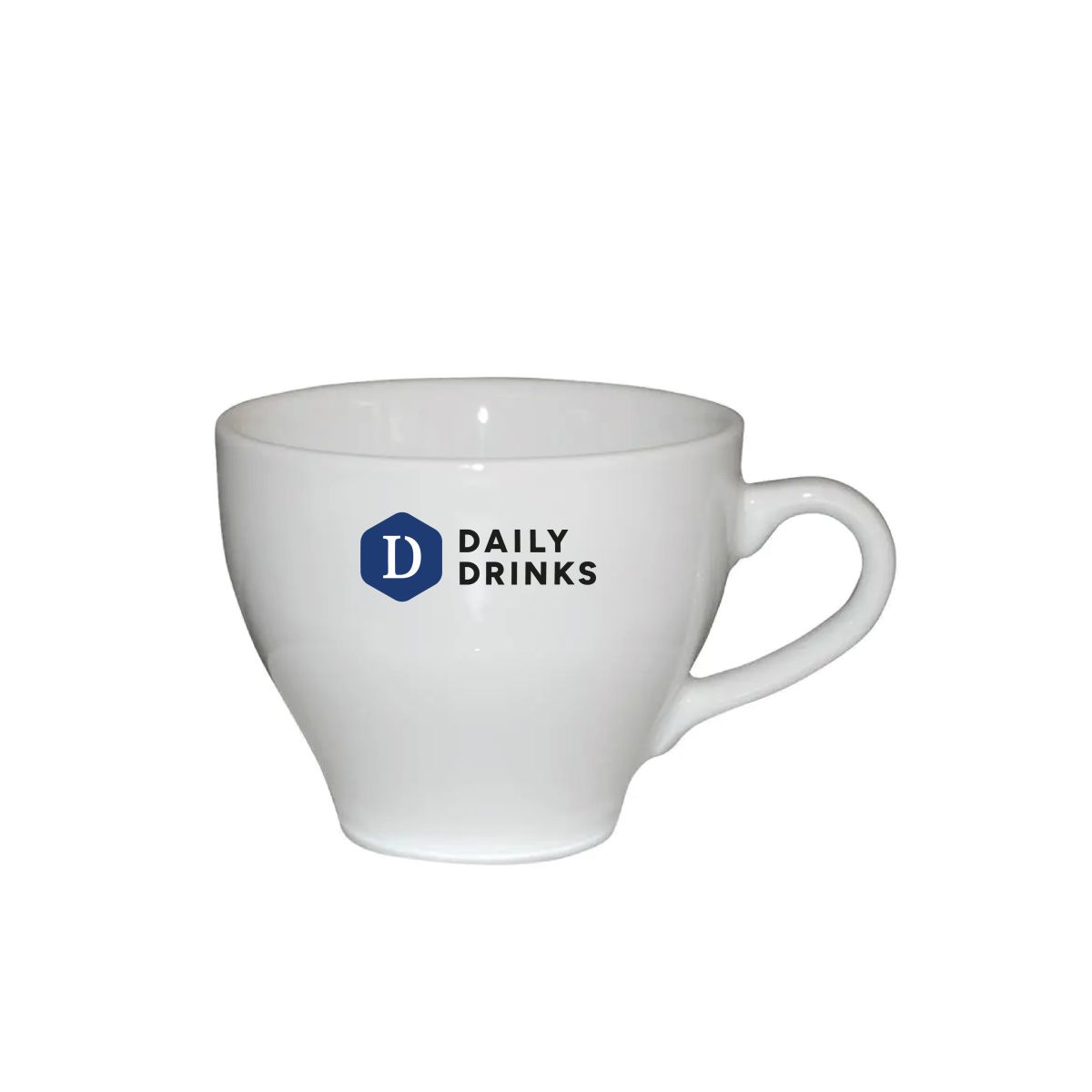 Porseleinen Dom Koffie kop 15 cl. met meerkleurig DailyDrinks-logo zichtbaar op de voorkant.