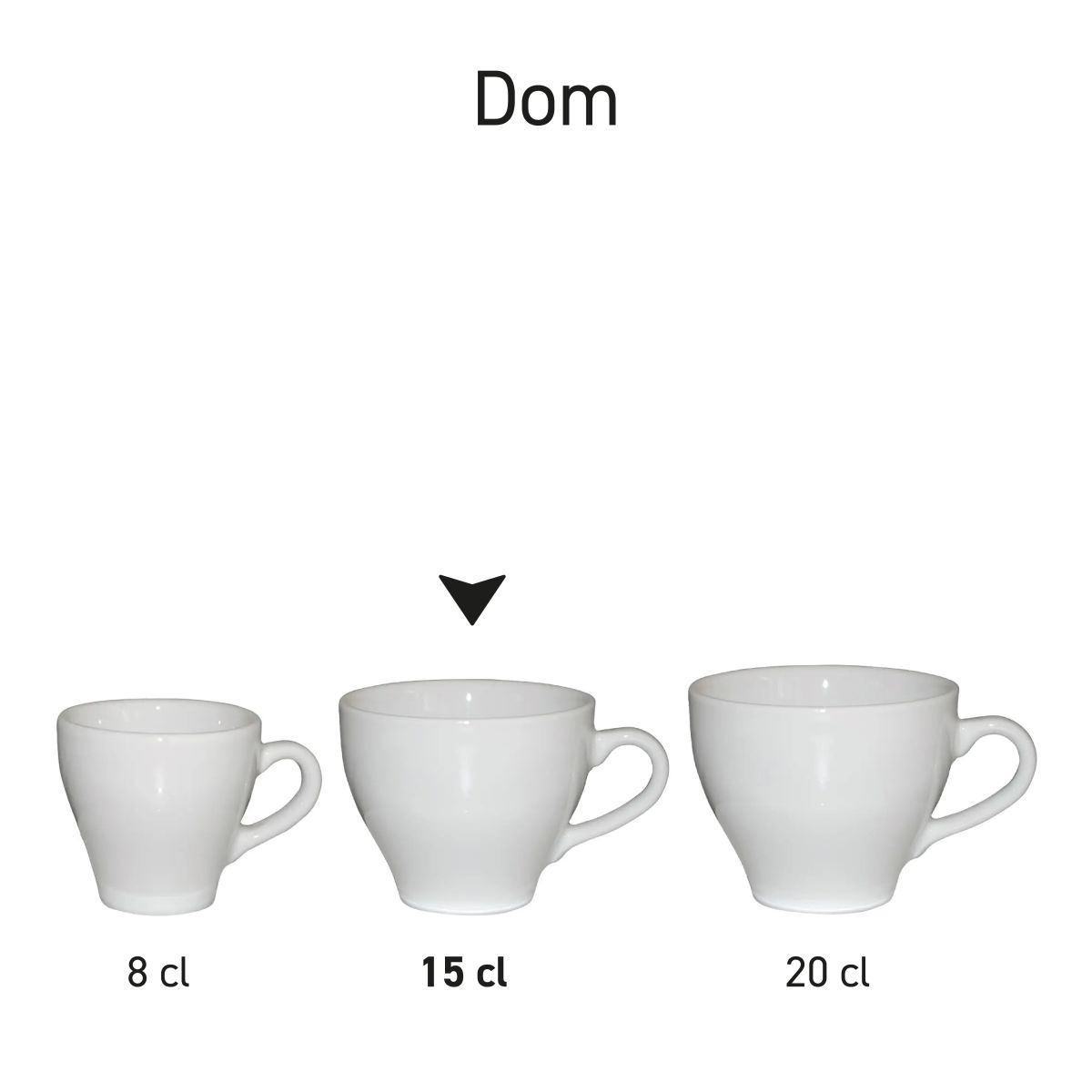 Overzicht van meerdere Dom Koffie koppen gepresenteerd als uniforme serie in porselein.