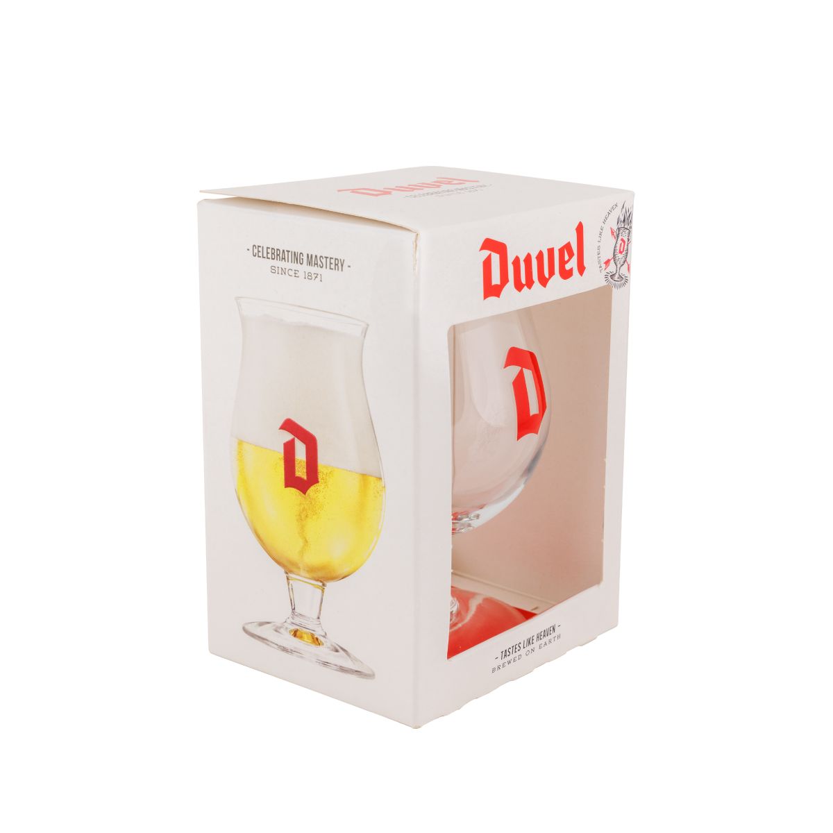 Duvel bierglas 33 cl in helder glas met bijpassende verpakking, drinkglas voor speciaalbier