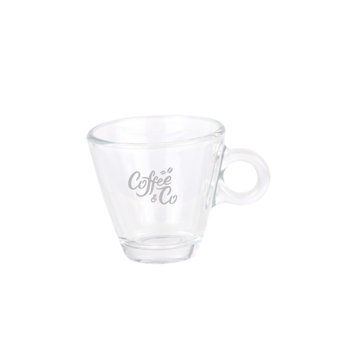 Easy Bar Espresso Kop 10 cl. van glas met gravure van logo van CoffeeCo op het vooraanzicht.
