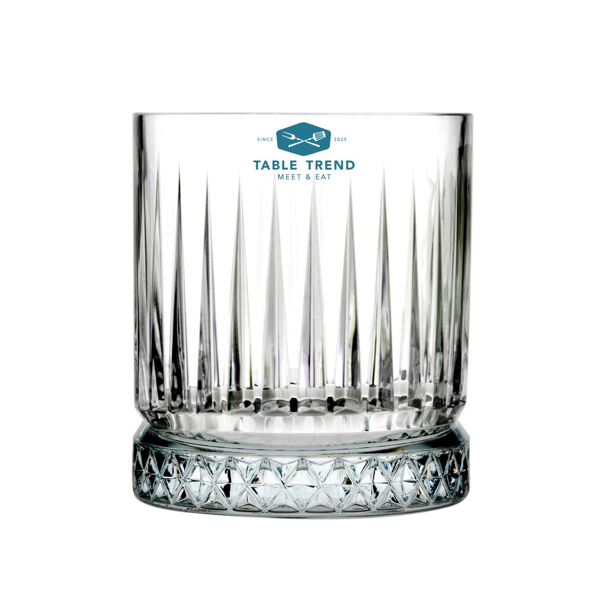 Whiskyglas 35,5 cl. met blauw TableTrend-opdruk op de voorkant.