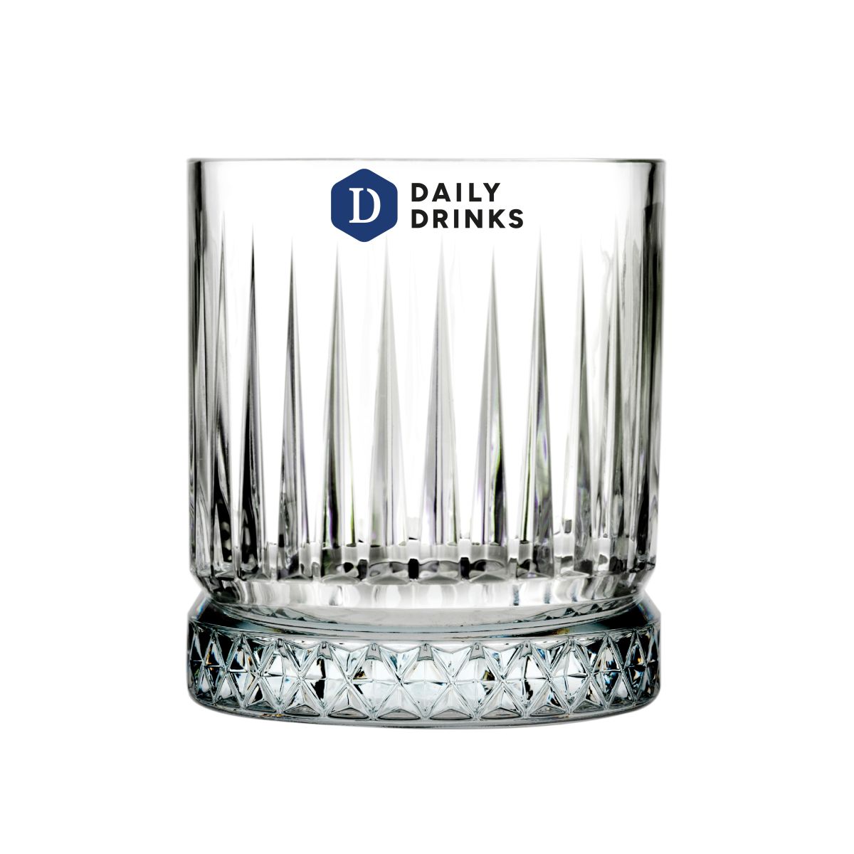 Elysia Whisky glas 35,5 cl. bedrukt met meerkleurig DailyDrinks-logo op het vooraanzicht.