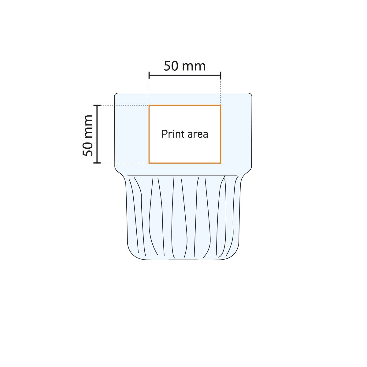 Technische werktekening met aanduiding van drukgebied op Empilable stapelglas 16 cl.