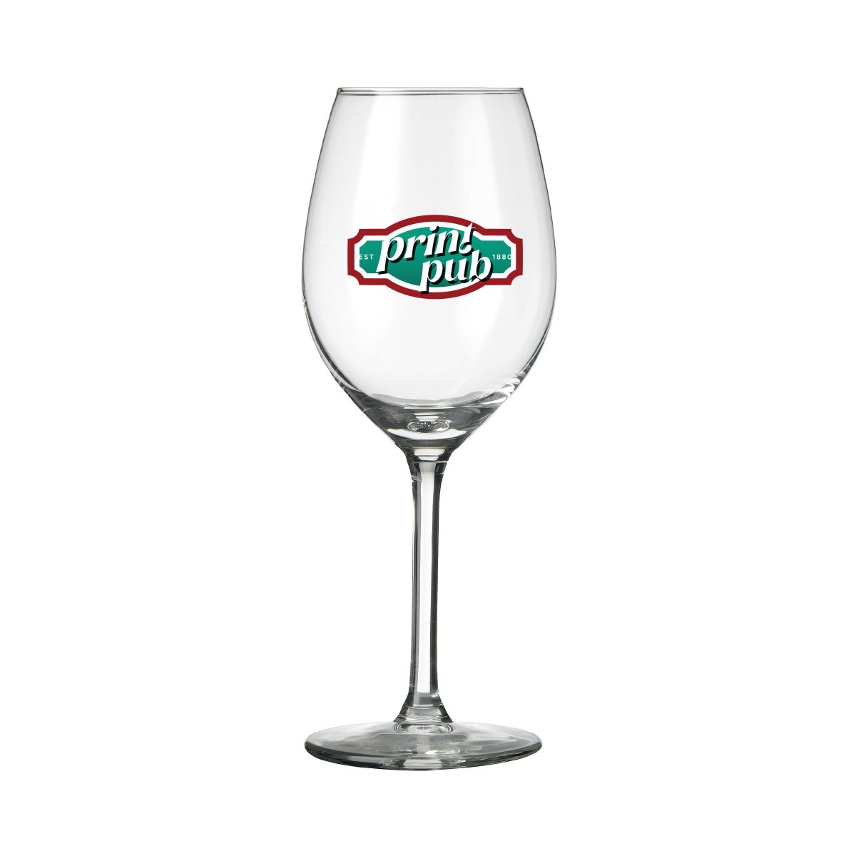 Voorzijde van het Esprit wijnglas 32 cl. bedrukt met full-colour PrintPub-logo.