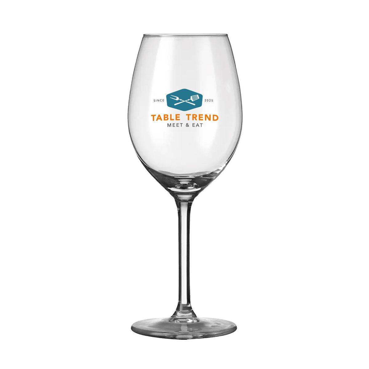 Voorzijde van Esprit wijnglas 41 cl. met kleurrijk TableTrend-logo in 4 kleuren bedrukt.
