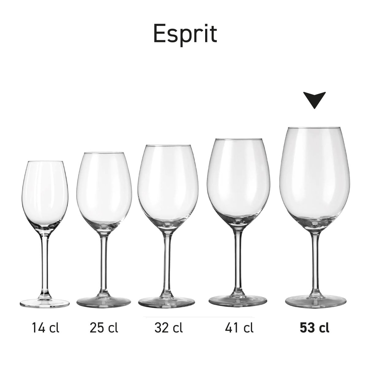 Groepsbeeld van meerdere Esprit wijnglazen als serie gepresenteerd.