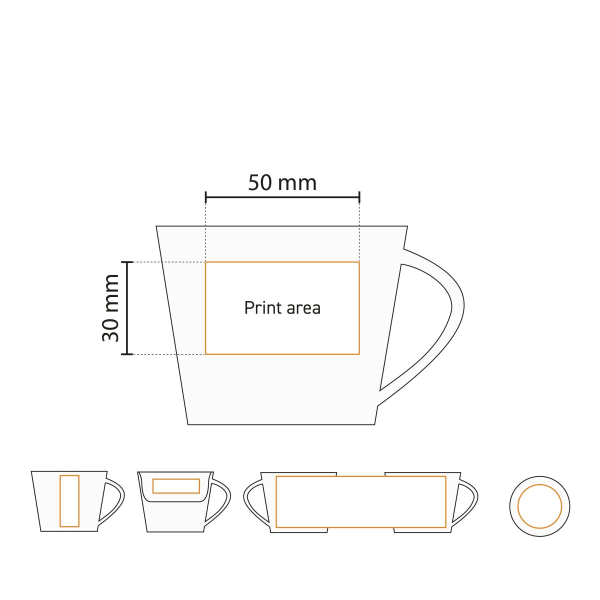 Infographic met afmetingen van de Eva Koffie Kop 20 cl. porselein overzichtelijk weergegeven.