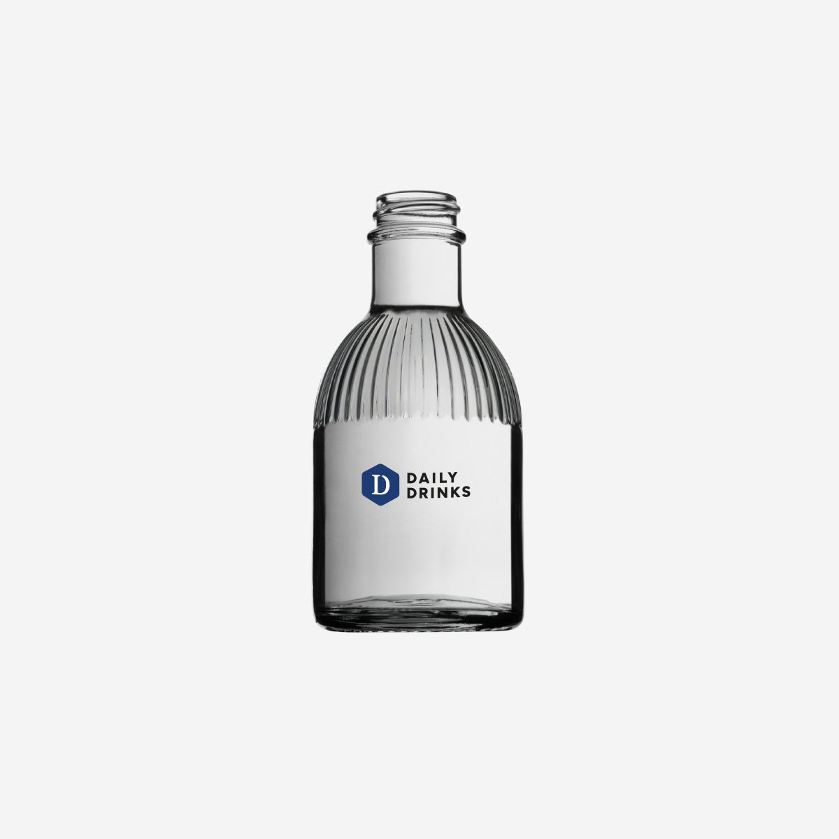 Fles Florence 0,2 liter glas bedrukt met DailyDrinks logo in meerdere kleuren, duidelijk zichtbaar op voorzijde.