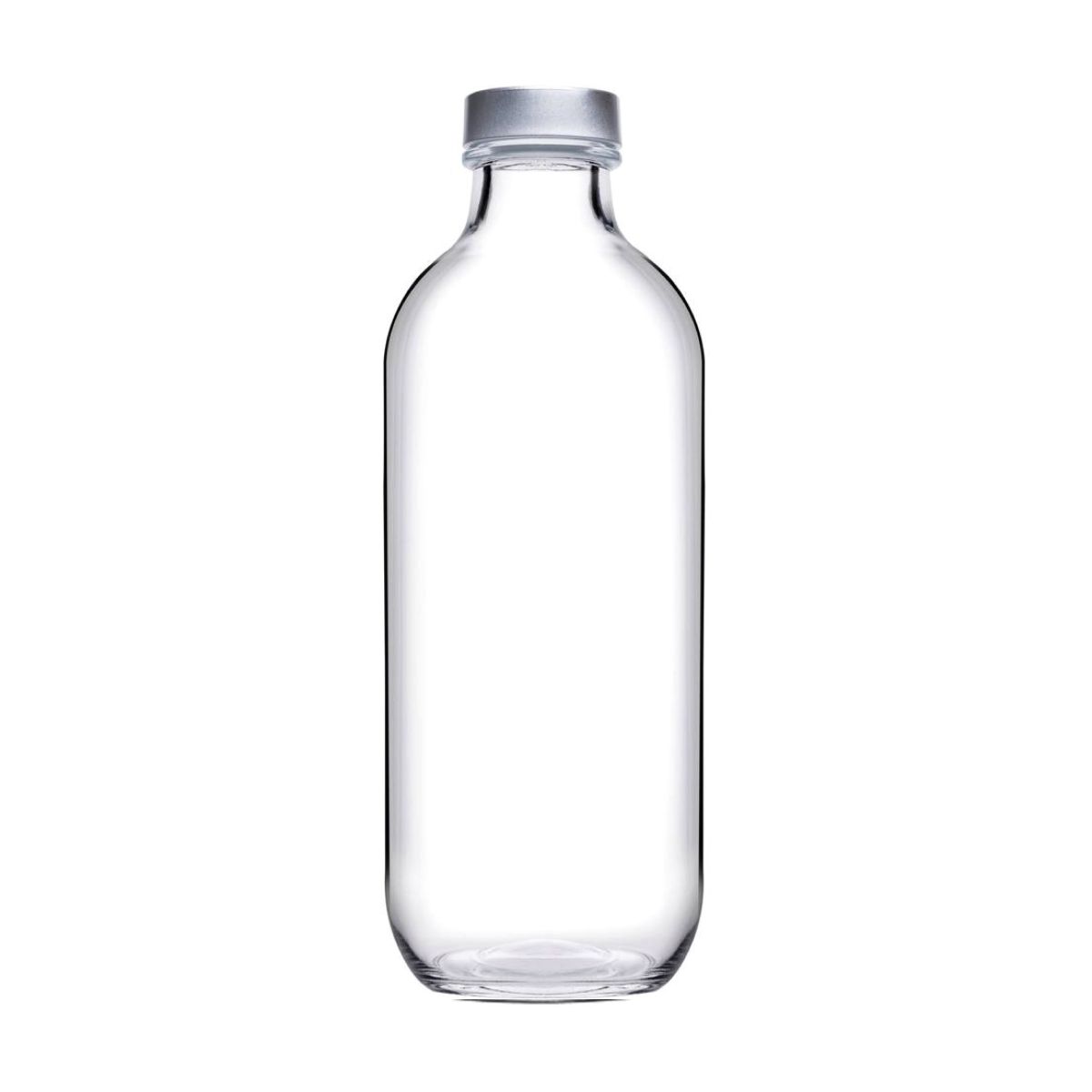 Glazen Fles Iconic 0,54 liter met zilveren dop, getoond van voorzijde