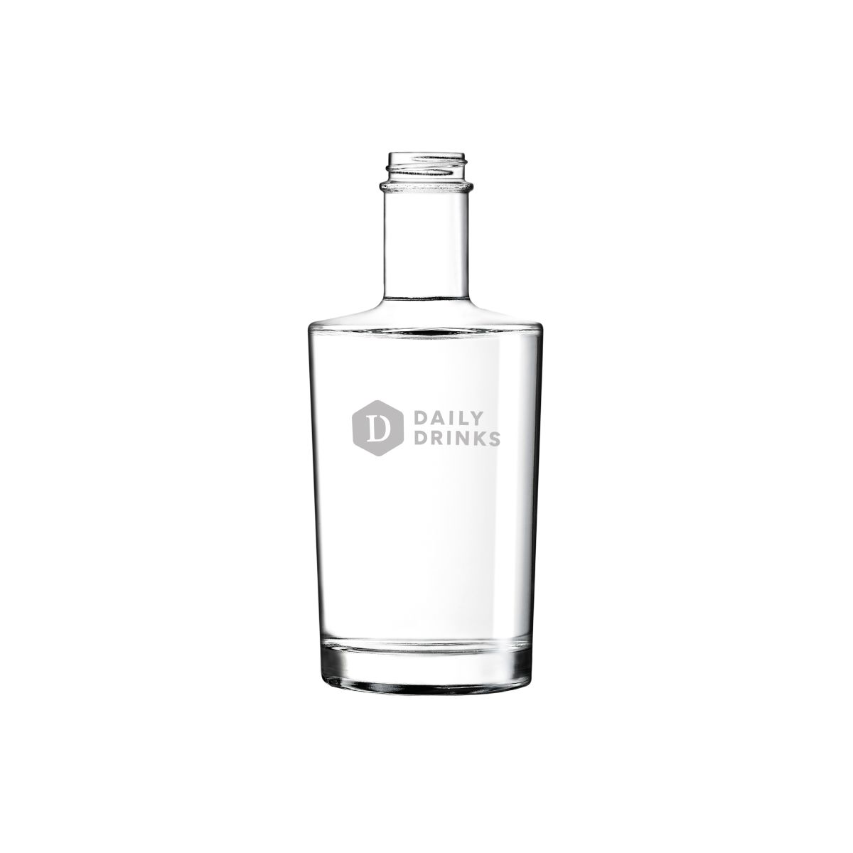 Glazen fles 0,35 liter met gegraveerd DailyDrinks-logo zichtbaar op de voorkant.