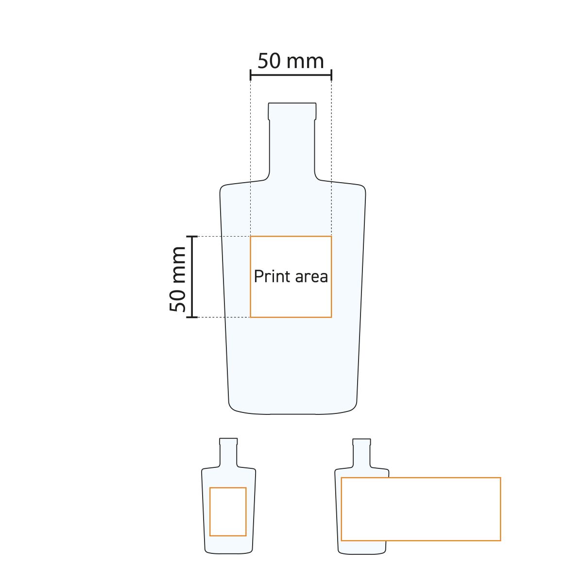 Technische werktekening met drukgebied van de Fles Neos 0,5 liter glas.