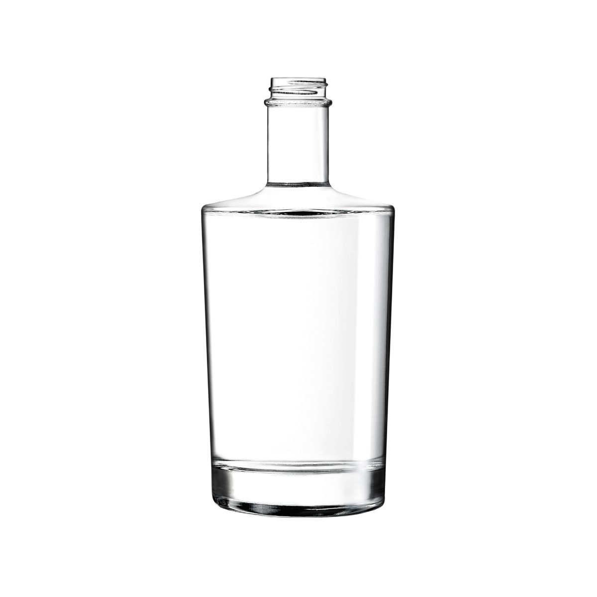 Glazen Fles Neos 0,5 liter in recht vooraanzicht, transparant en eenvoudig vormgegeven.