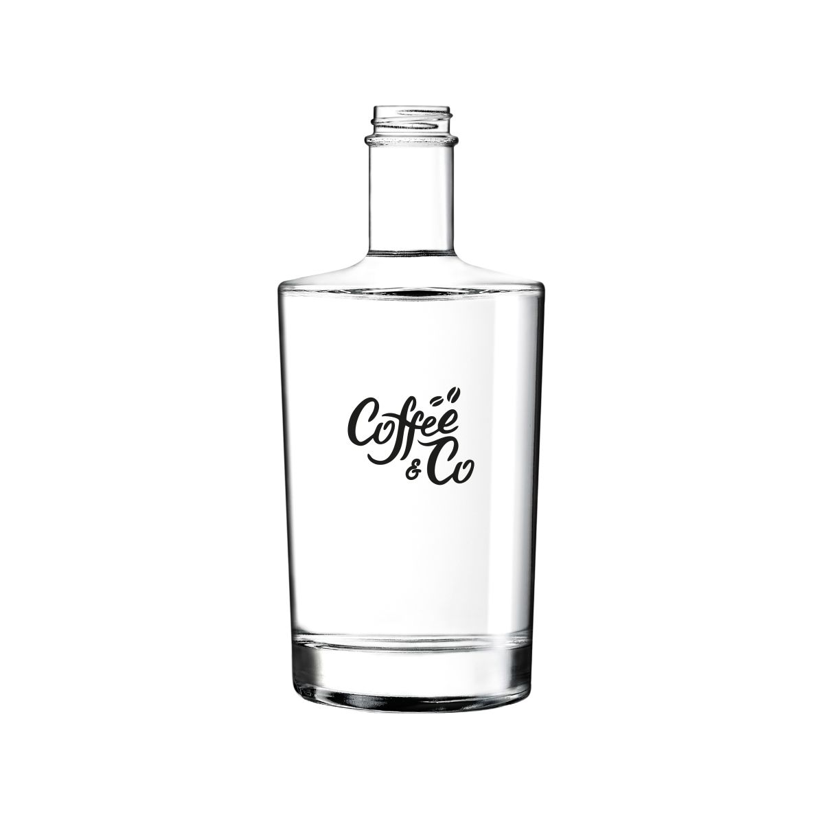 Eénkleurig CoffeeCo-logo zichtbaar op de voorzijde van de Fles Neos 0,5 liter.
