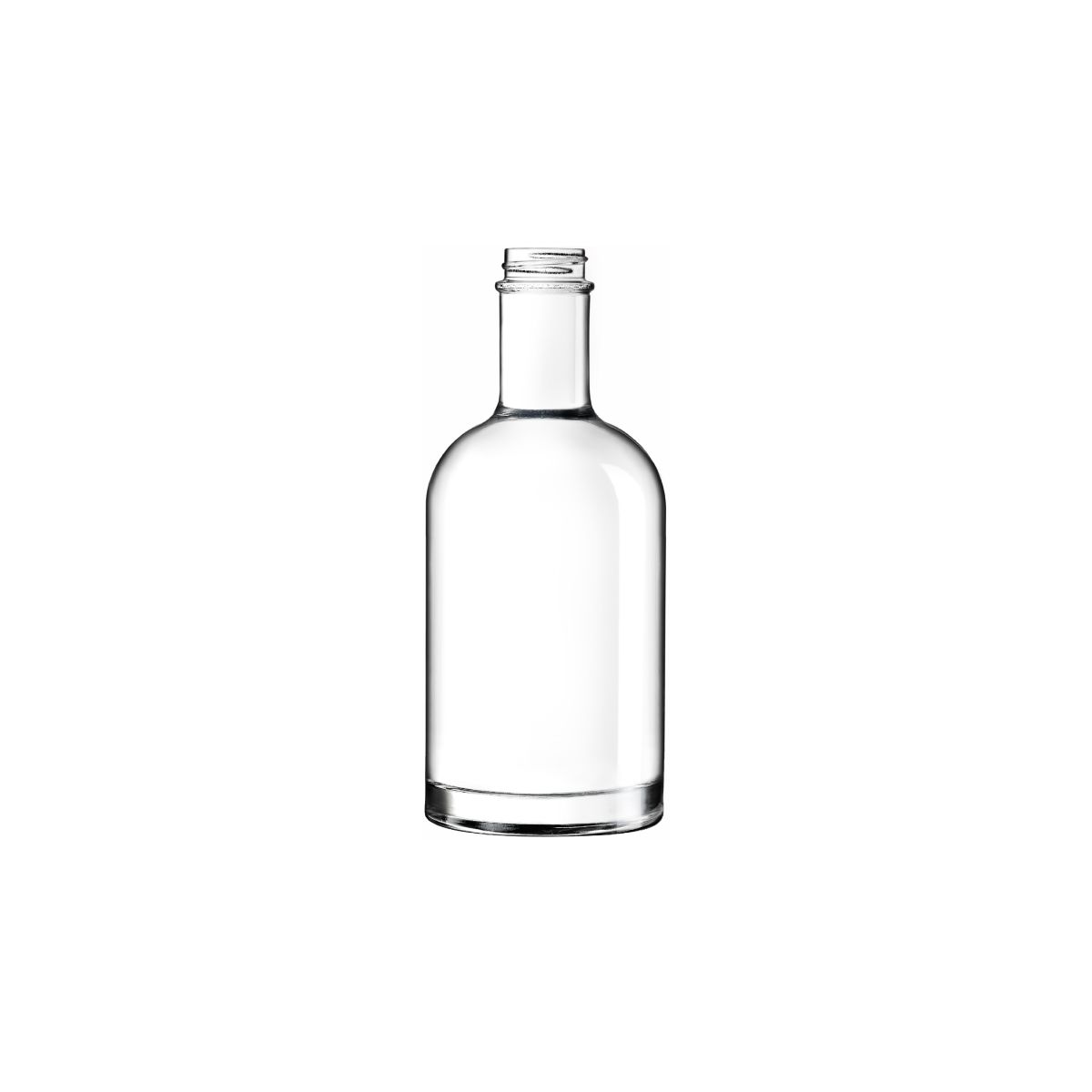 Heldere glazen fles Oslo 0,2 liter zonder dop van voren gefotografeerd, zonder bedrukking.