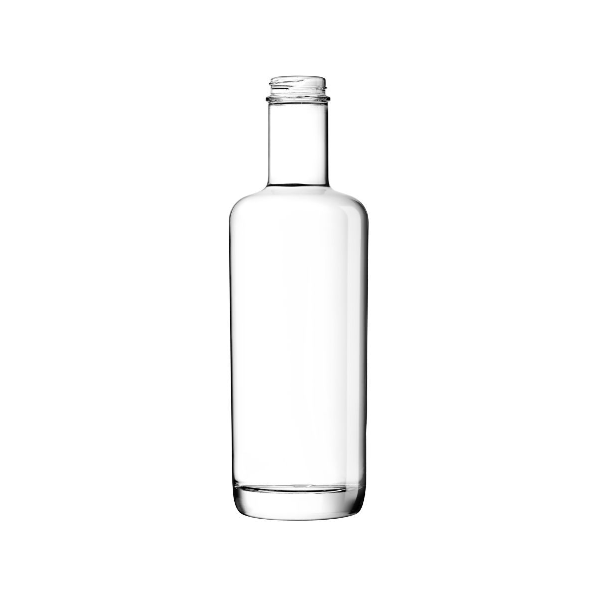 Cilindrische glazen fles Oxygen 0,5 liter in vooraanzicht, met smalle hals en brede bodem.