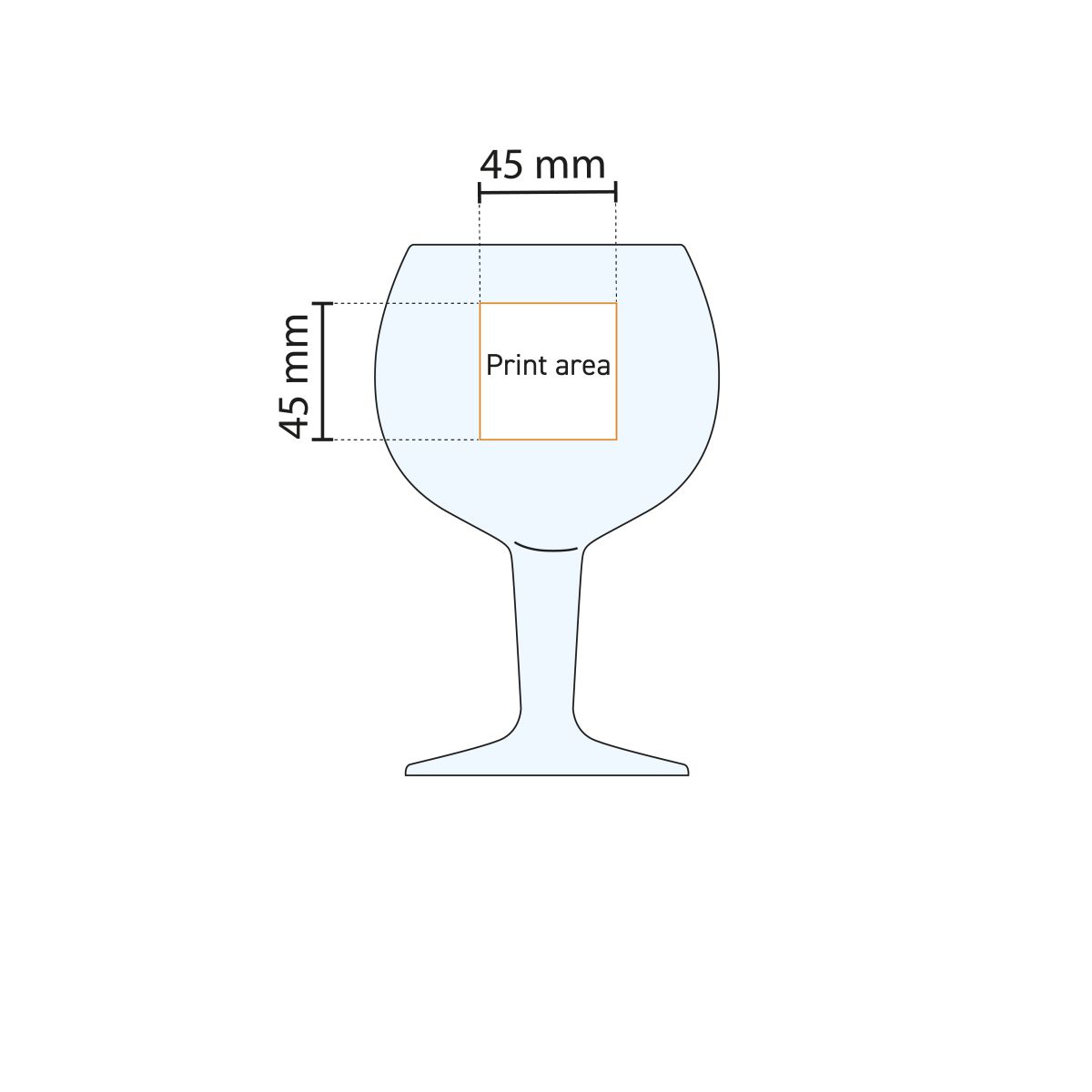 Gedetailleerde werktekening met drukgebied van het 41 cl Grand Service bierglas voor logo-positionering.