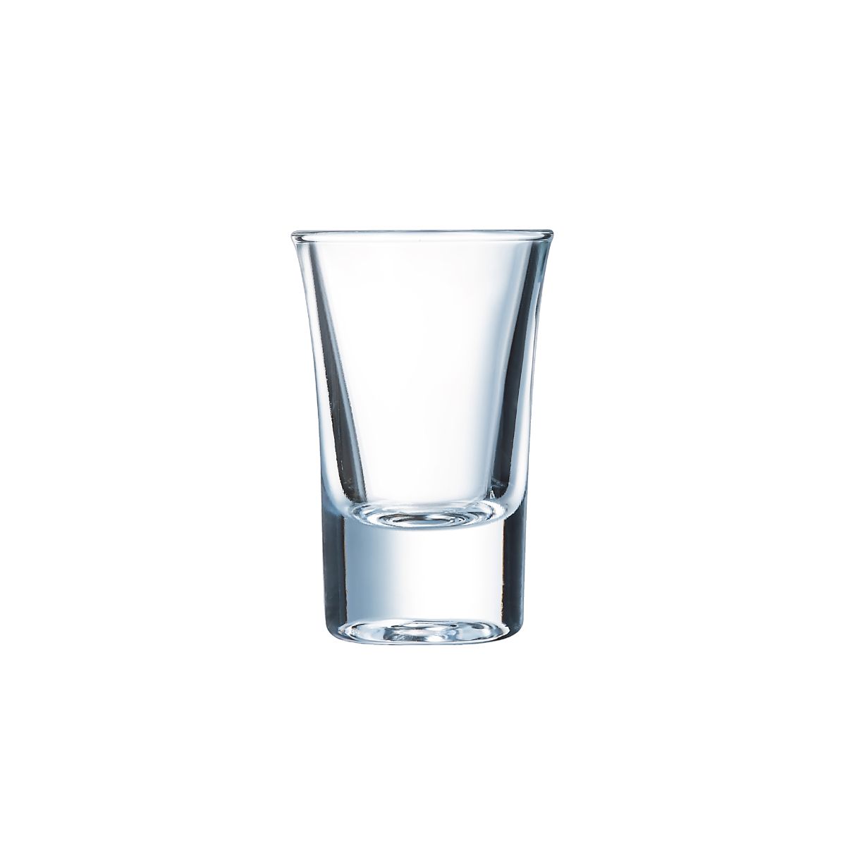 Vooraanzicht van het HotShot glas 3,4 cl. gemaakt van helder glas met rechte vorm.