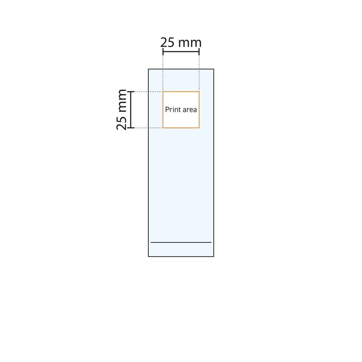 Drukgebied van het Islande longdrinkglas 22 cl schematisch weergegeven op werktekening.