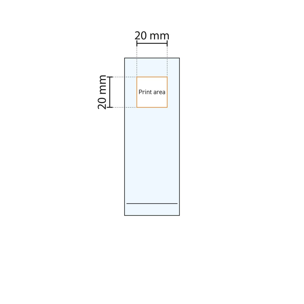 Technische werktekening met aanduiding van het drukgebied op Islande Longdrink glas 17 cl .