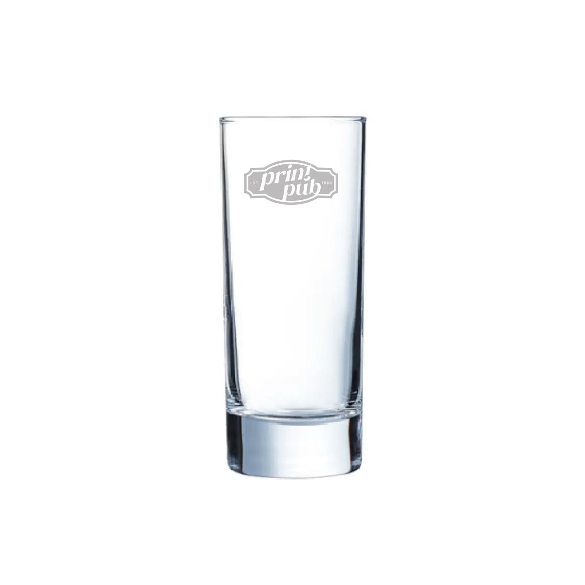 Gravure van PrintPub-logo op het vooraanzicht van Islande longdrinkglas 17 cl.