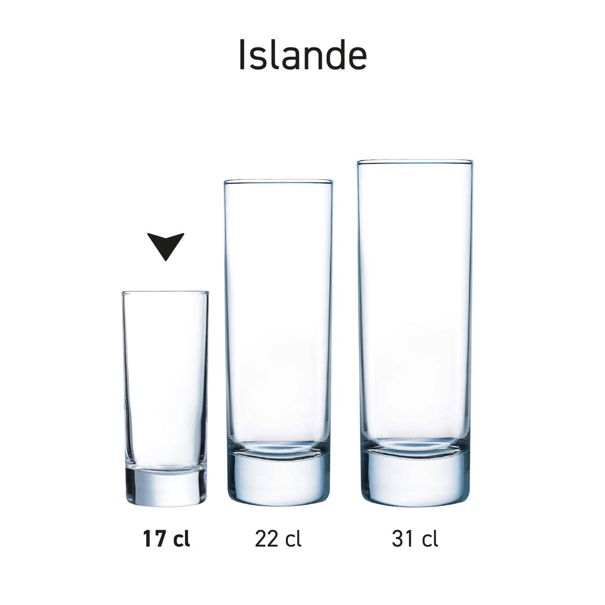 Serie Islande glazen gepresenteerd in overzichtsbeeld met gelijke vormgeving.