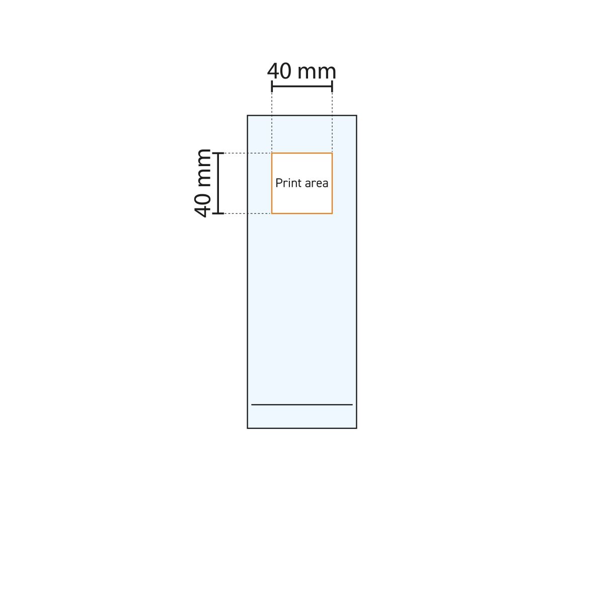 Technische werktekening toont drukgebied voor personalisatie op Islande 31 cl glas.