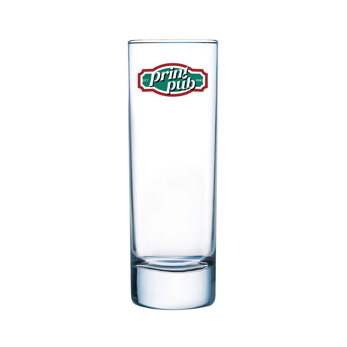 Longdrinkglas Islande 31 cl. met meerkleurig PrintPub-logo op het vooraanzicht gedrukt.