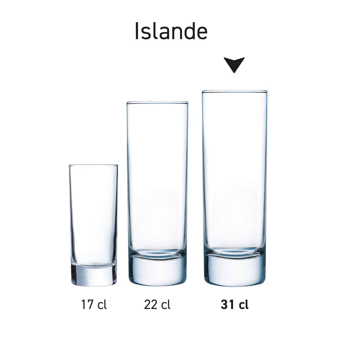 Serie Islande longdrinkglazen overzichtelijk gepresenteerd als productreeks.