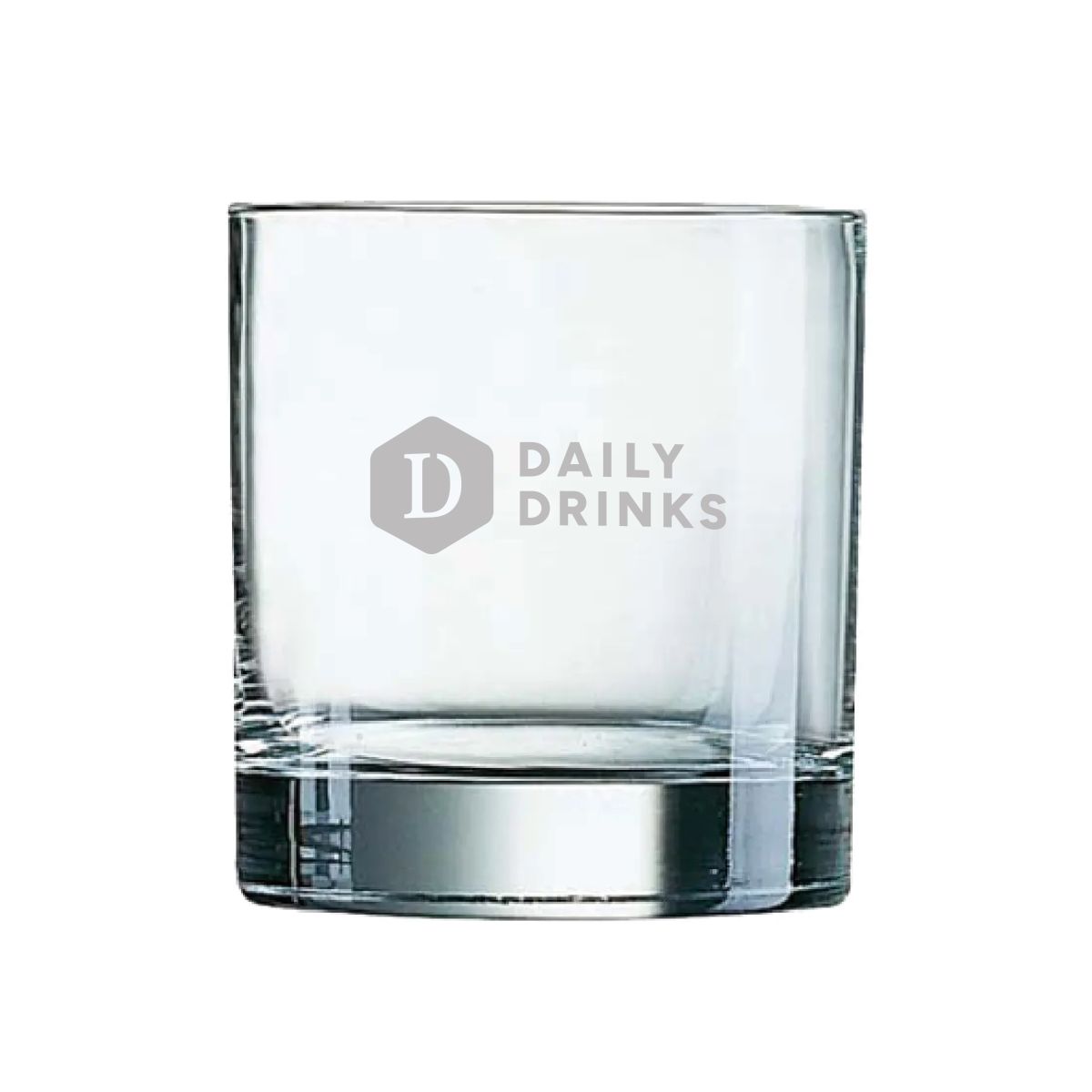 In glas gegraveerd DailyDrinks-logo op het Islande Tumbler glas 38 cl vooraanzicht.