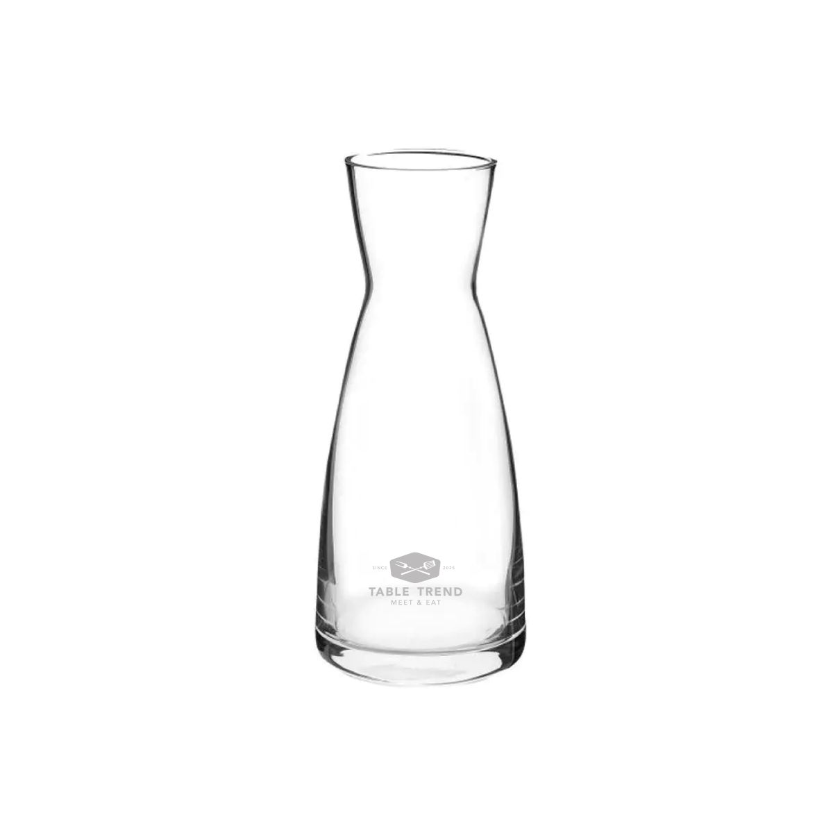 Karaf Ypsilon 0,25 liter met subtiele TableTrend-logo gravure aan de voorkant van het glas.