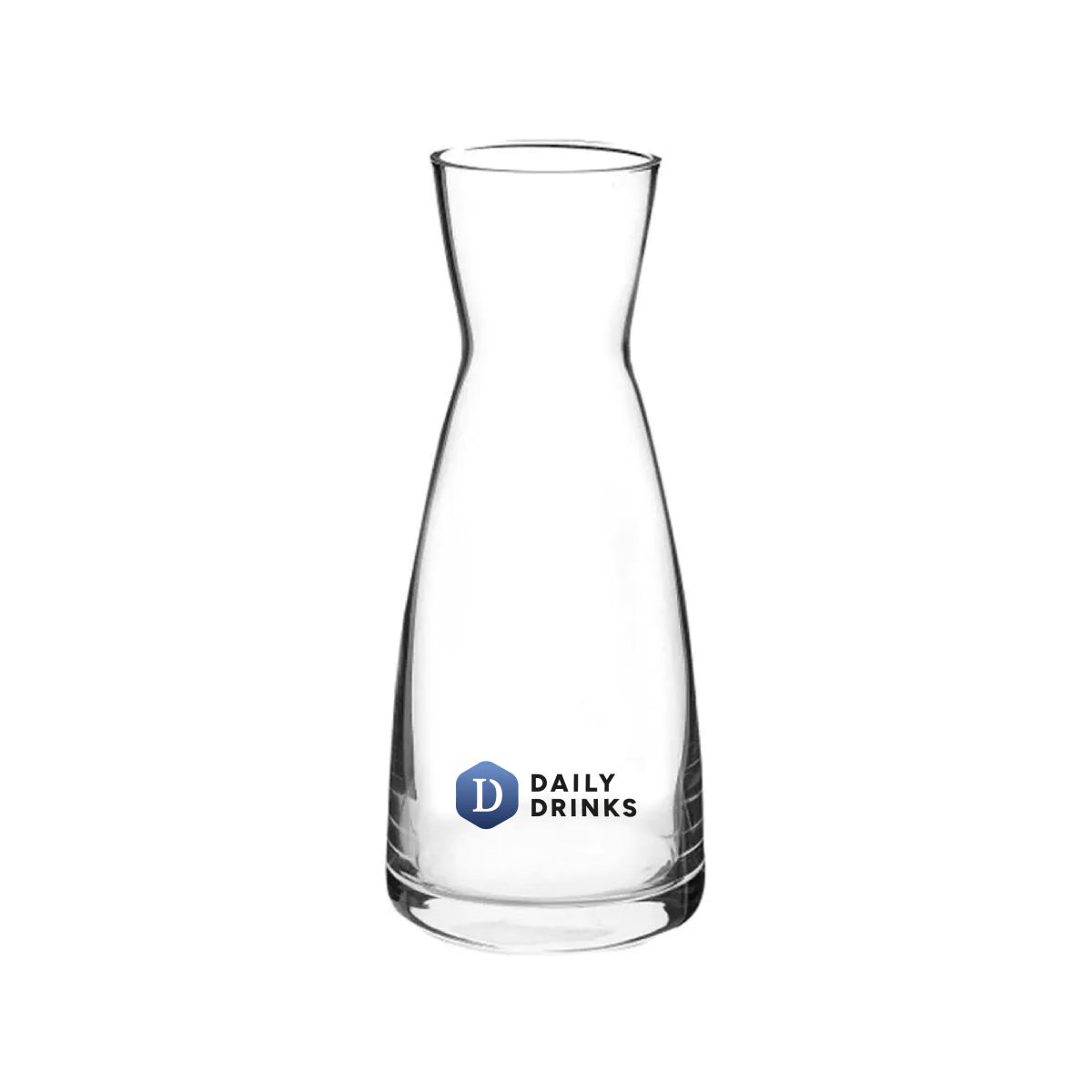 Glazen karaf 0,50 liter bedrukt met full-colour DailyDrinks-logo op de voorzijde.