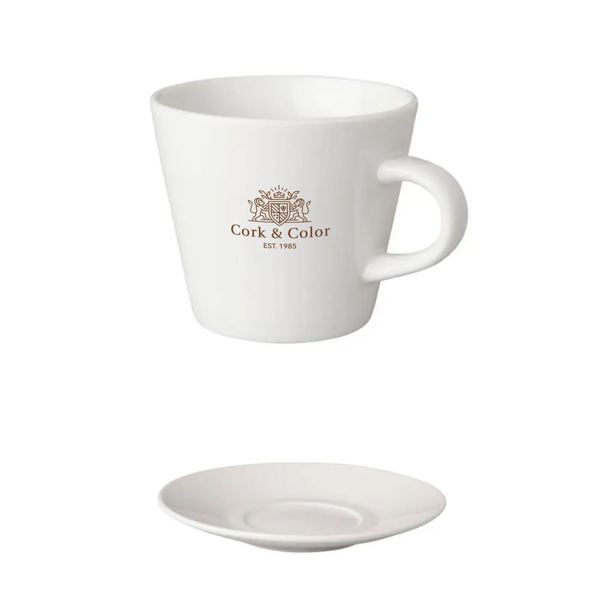 Koffie Neo Budgetline wit 19 cl SET met eenkleurig CorkColor-logo op de voorzijde bedrukt