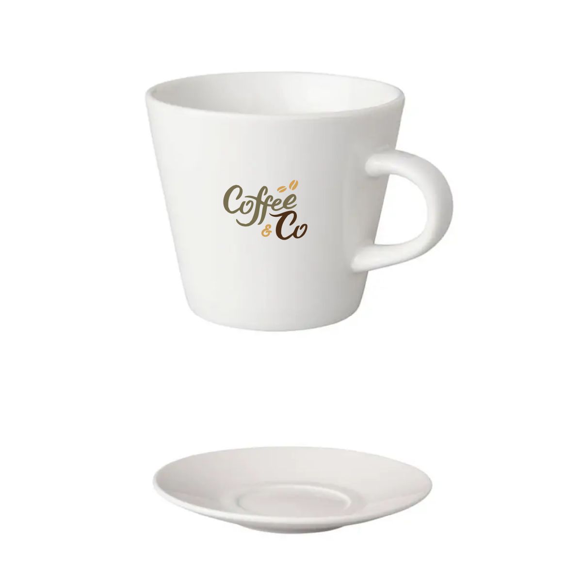 Koffie Neo Budgetline wit 19 cl. SET  met meerkleurig CoffeeCo-logo op het vooraanzicht van het servies.