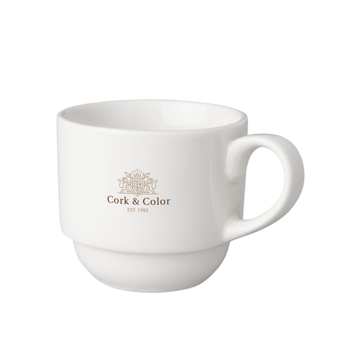 Porseleinen koffiekop 20 cl. voorzien van meerkleurig CorkColor-logo op het midden van de voorzijde.