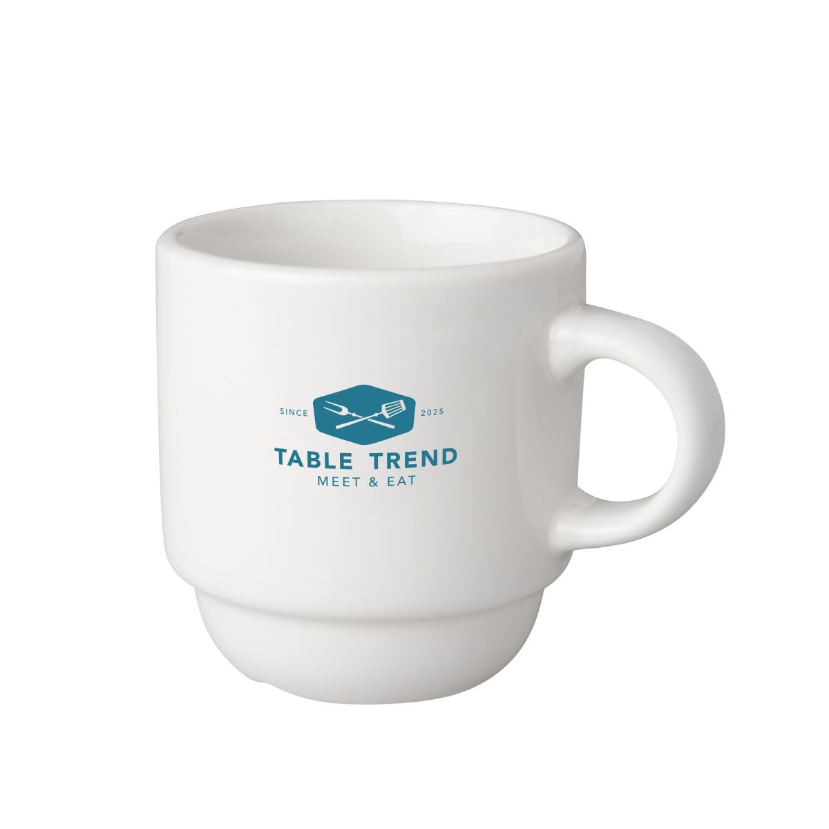 Porseleinen koffiekop Budgetline Smal 14 cl bedrukt met enkelkleurig TableTrend-logo op voorzijde.