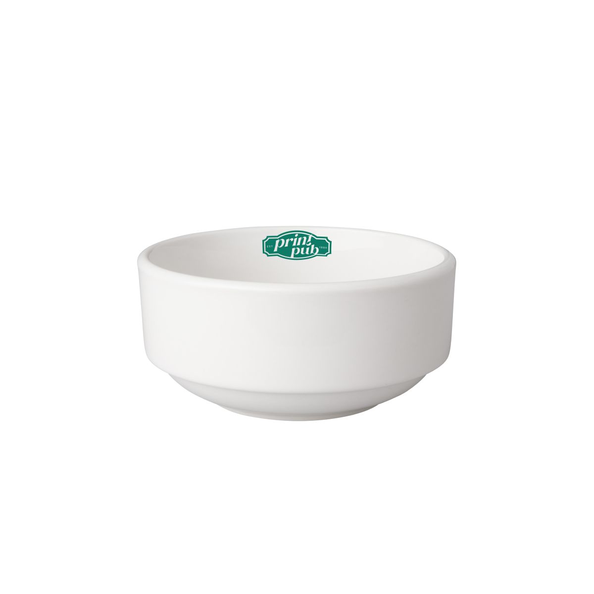 Witte Kom Budgetline 11 cm met éénkleurig logo van PrintPub op het vooraanzicht.
