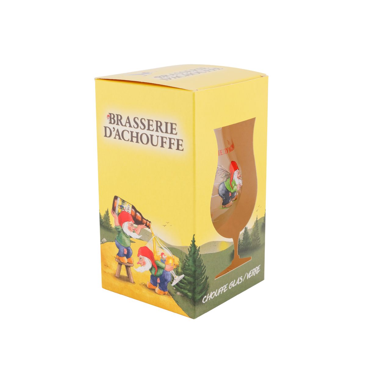 La Chouffe bierglas 33 cl in helder glas met bijpassende verpakking, drinkglas voor speciaalbier