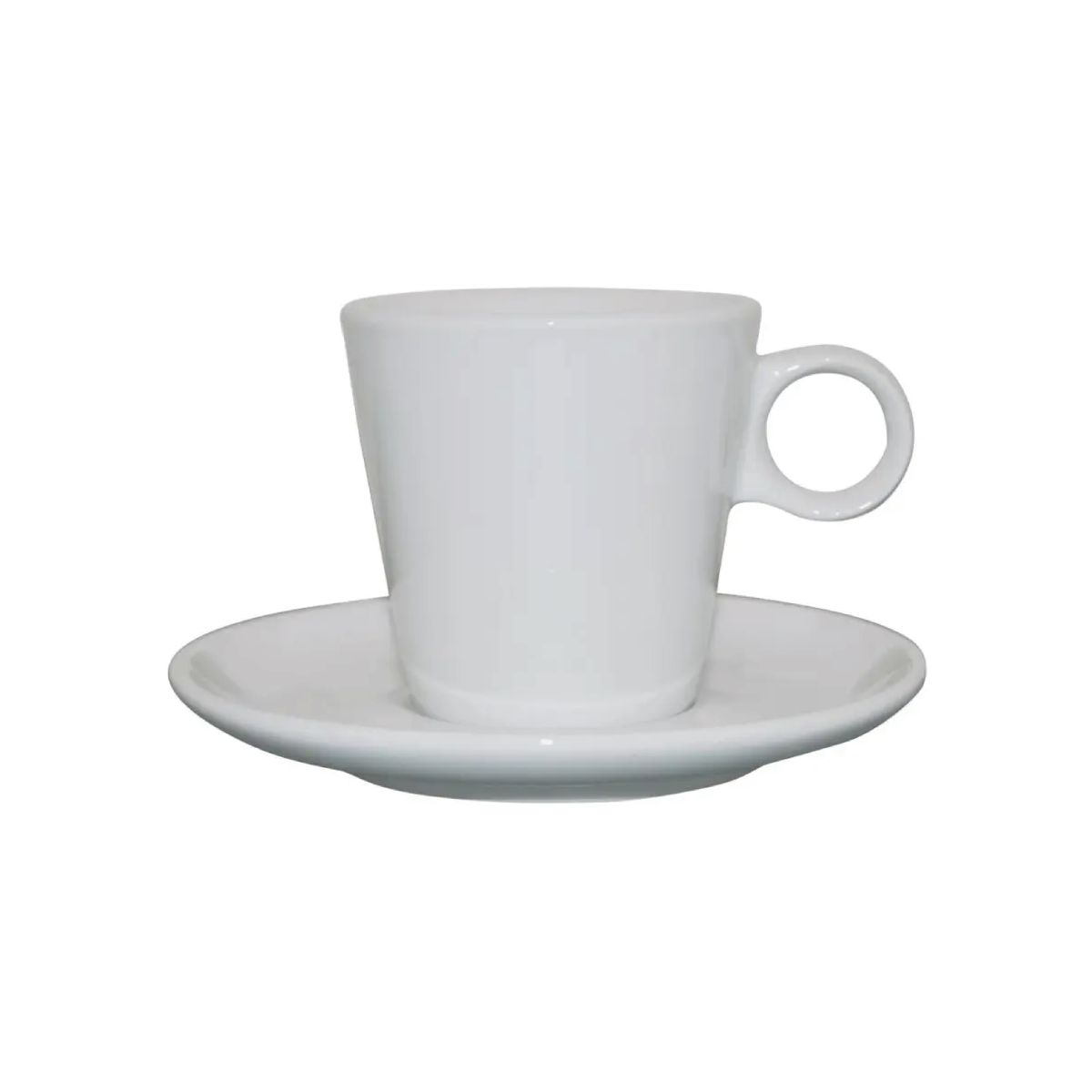 Frontaal aanzicht van de Lukas koffie wit 16 cl set porselein met rechte vorm.