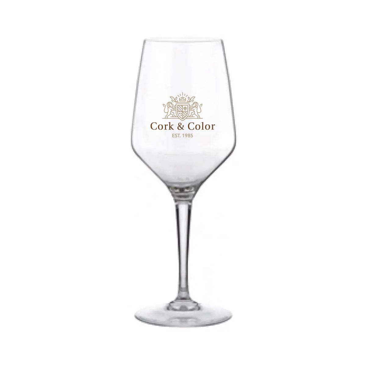 Mencia wijnglas 31 cl. met CorkColor-logo in vier kleuren op de voorzijde gedrukt.