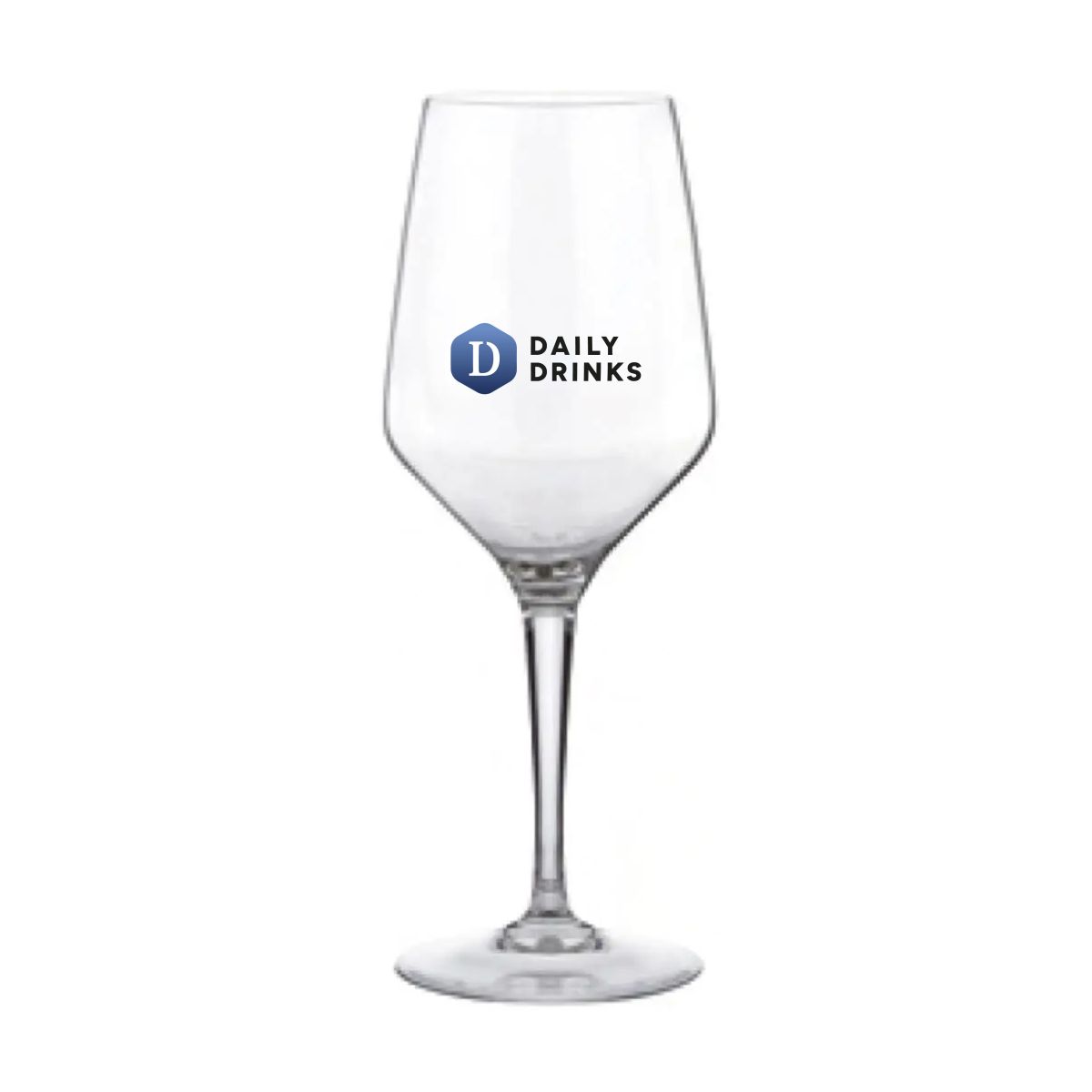 Voorzijde van het Mencia wijnglas 44 cl. bedrukt met full-colour DailyDrinks-logo.