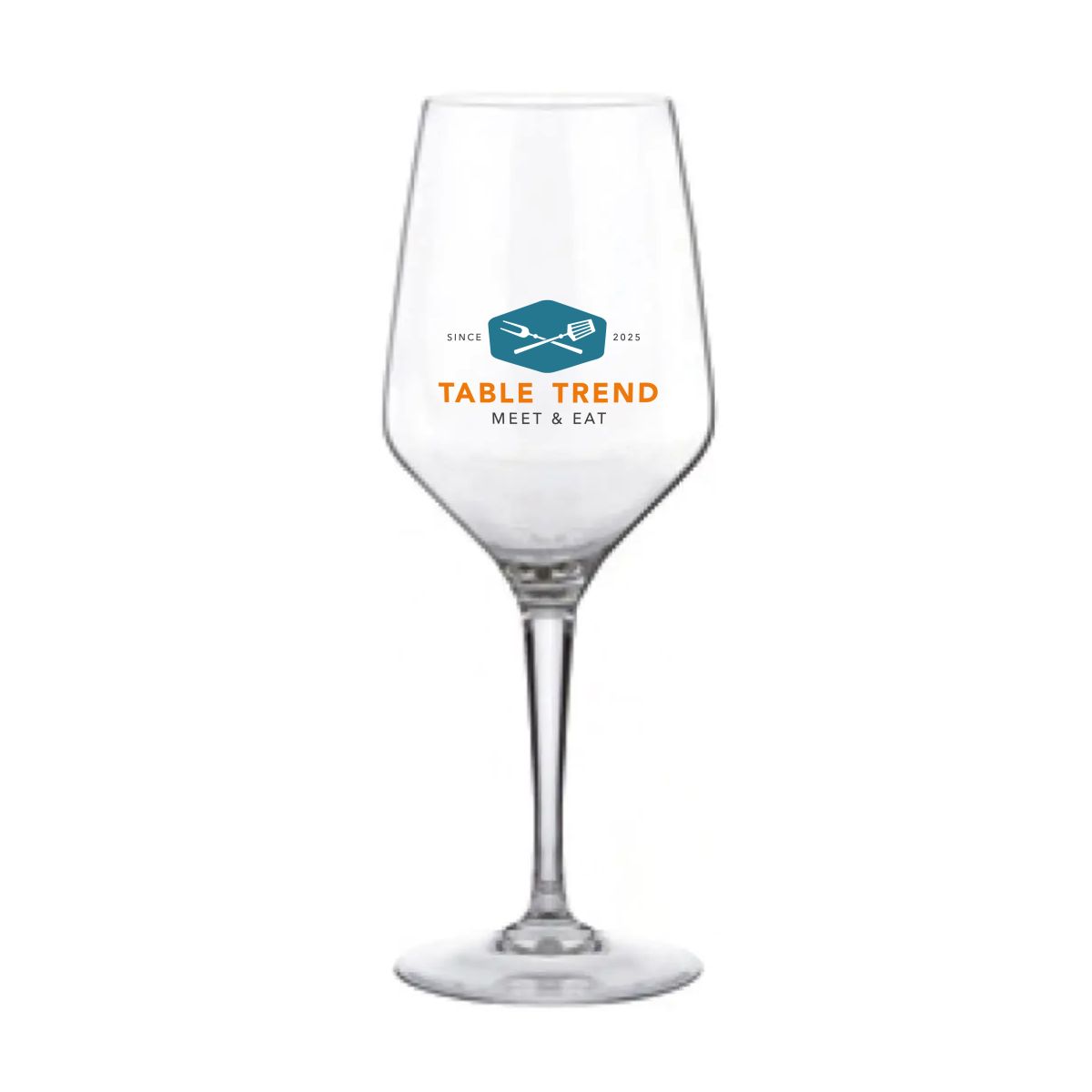Mencia wijnglas 44 cl. met tweekleurig TableTrend-logo gecentreerd op de voorzijde.