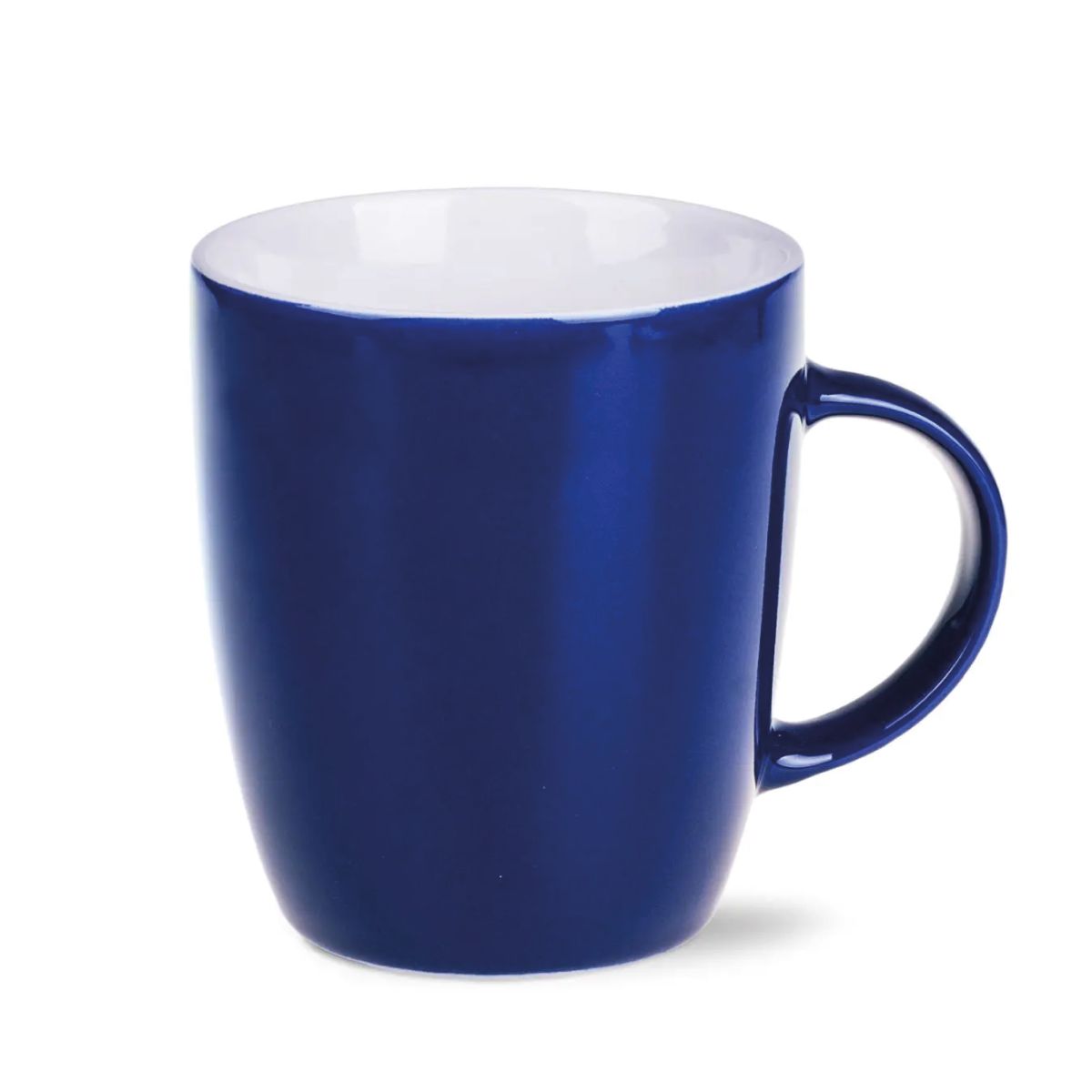 Vooraanzicht van de Mini Specta mok van 28 cl, uitgevoerd in blauw porselein met rechte wand en oor.