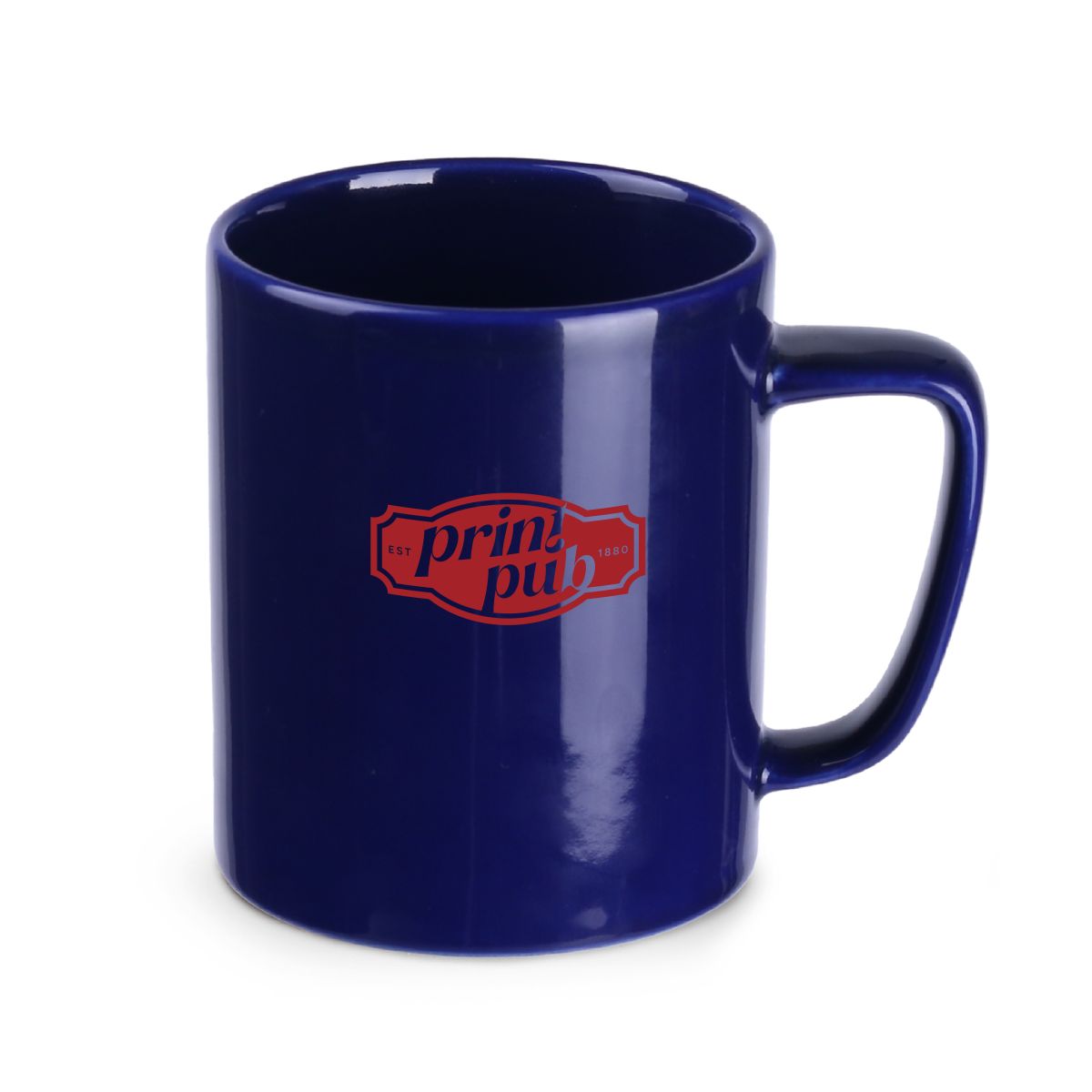 Mok Tommy Classic met éénkleurig PrintPub-logo op de voorkant, bedrukt op keramiek.