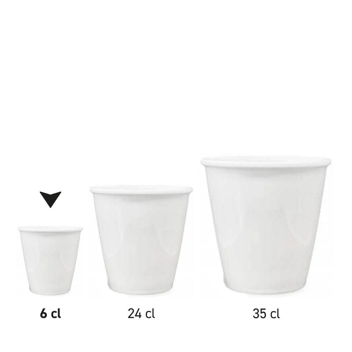 Overzichtsafbeelding met meerdere papercups porselein in verschillende inhoudsmaten.